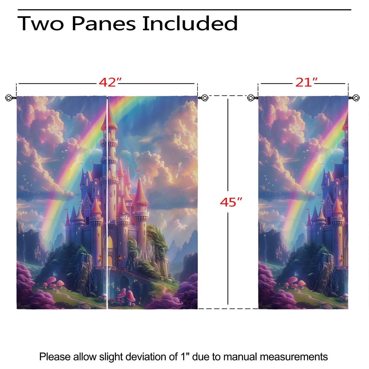 XINBADU Princess Castle Blackout Curtains for Girls Boy Home Decor, Rainbow Fairy Tale World Mushroom Grommet Thermal Insulated Drapes Darkening Window Curtain for Bedroom Living Room, 42 x 45 Inch