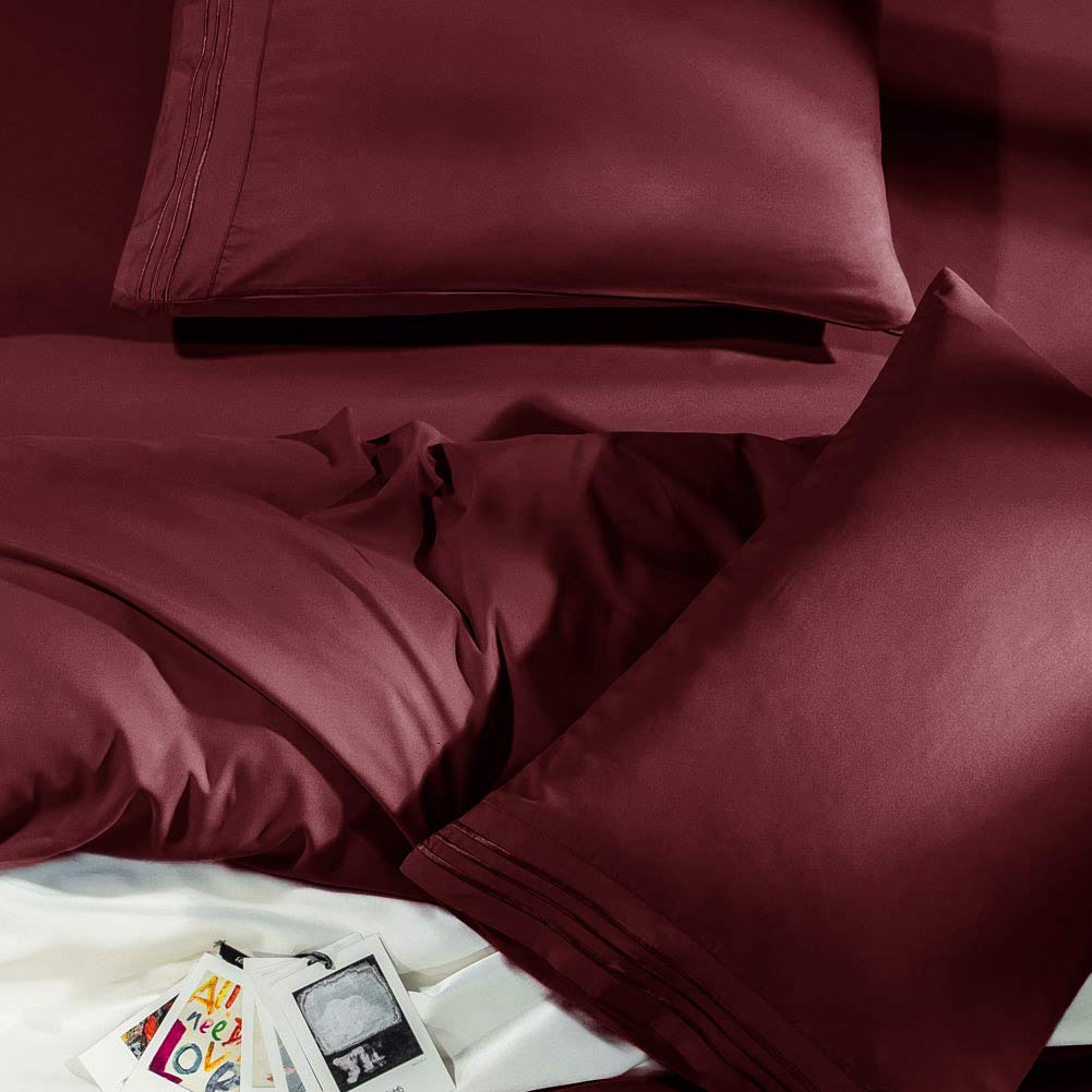 SONORO KATE Bed Sheet Set Super Soft Microfiber 1800 Series Luxury Egyptian Sheets Fit 18-24 Inch Deep Pocket Mattress Wrinkle-6 Piece (Burgundy, Queen)
