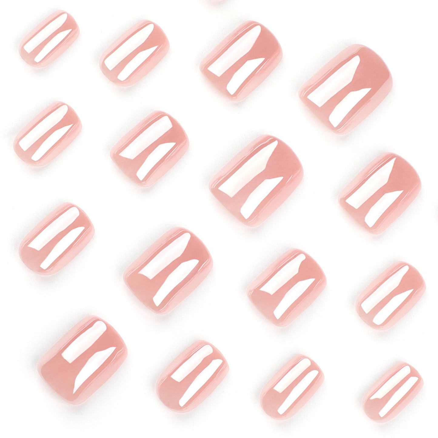 Chrome Square Press on Nails Short Nude Mirror Fake Nails Glossy Natural False Nails with Designs Soft Gel Nails Full Cover Acrylic Nails Stick on Nails for Women and Girls 24 Pcs