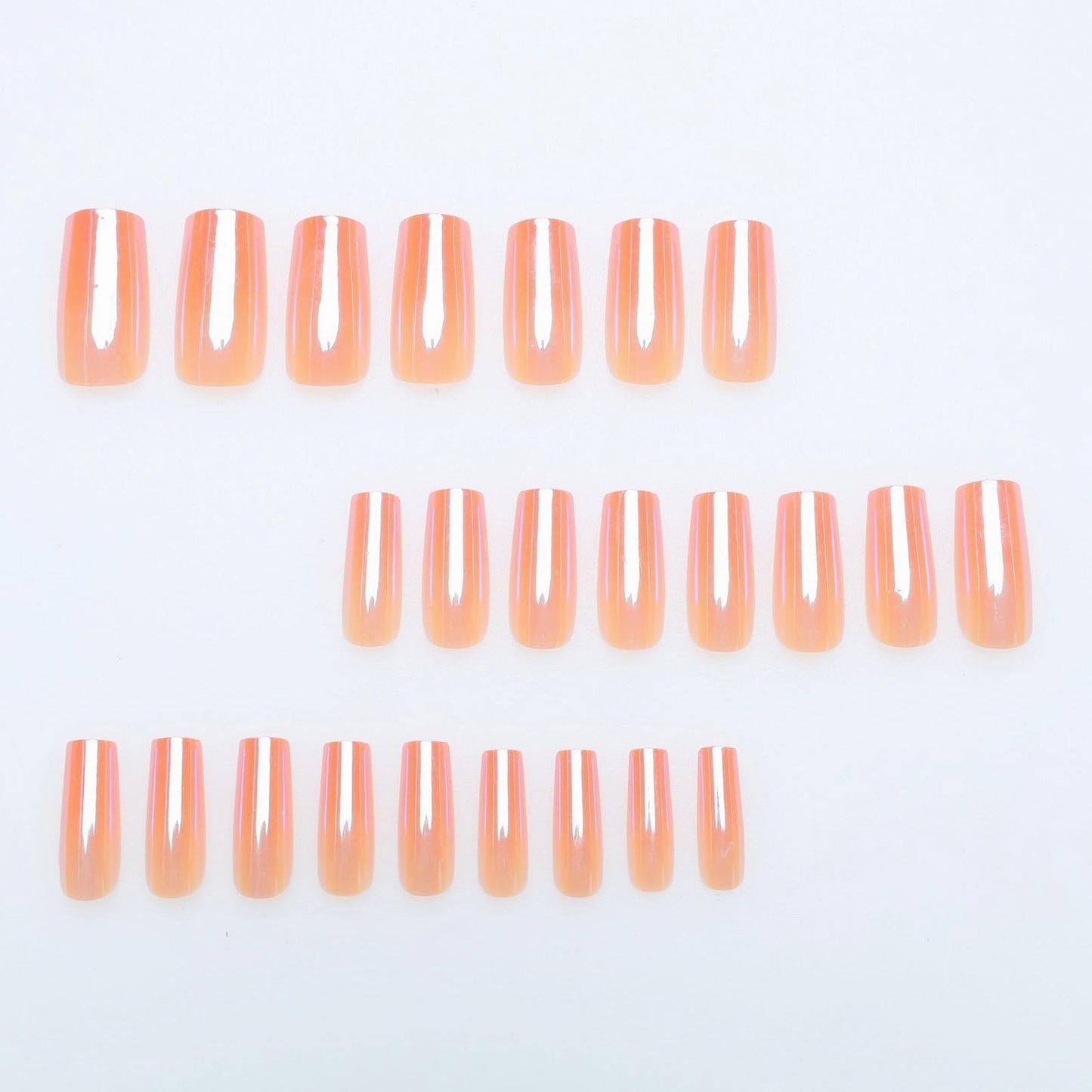 MISUD Press on Nails - Long Square Fake Nails with Pink Ombre, Acrylic Chrome Design 24 pcs