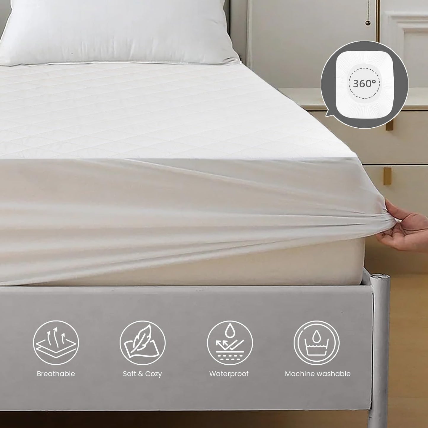 Twin Mattress Protector – Waterproof Mattress Cover – Deep Pocket Fitted up to 18 Inch – Quilted Mattress Pad – Soft, Breathable, Noiseless Bed Cover Protection