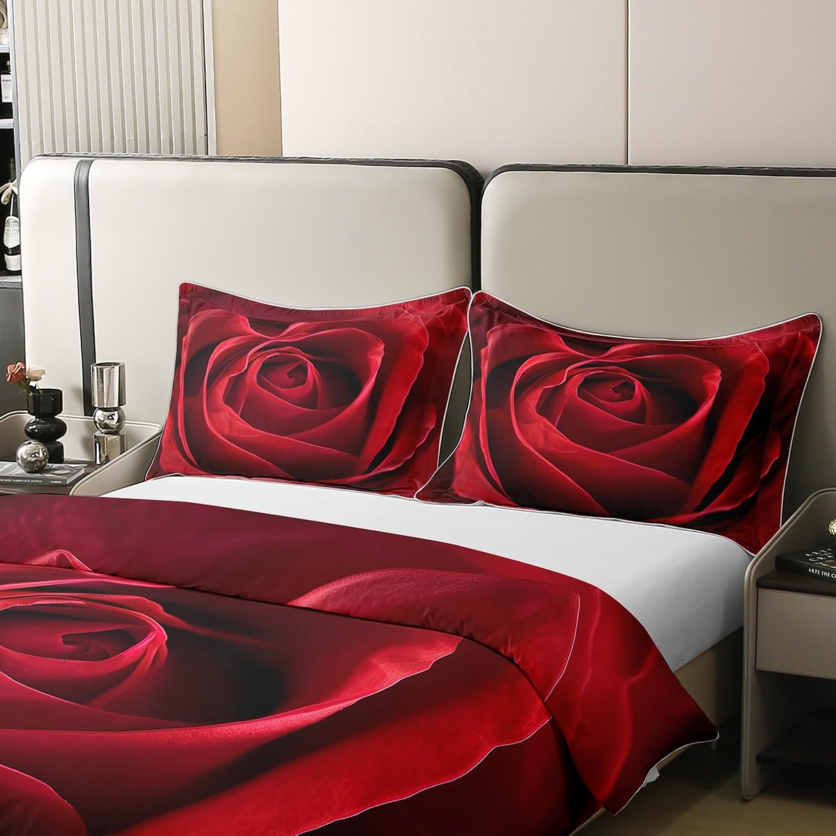 Erosebridal 100% Natural Cotton Rose Bedding Set Red Rose Comforter Cover Romantic Theme Duvet Cover Valentine's Day Print Bedspread Cover 1 Duvet Cover with 2 Pillow Cases Queen Size Red