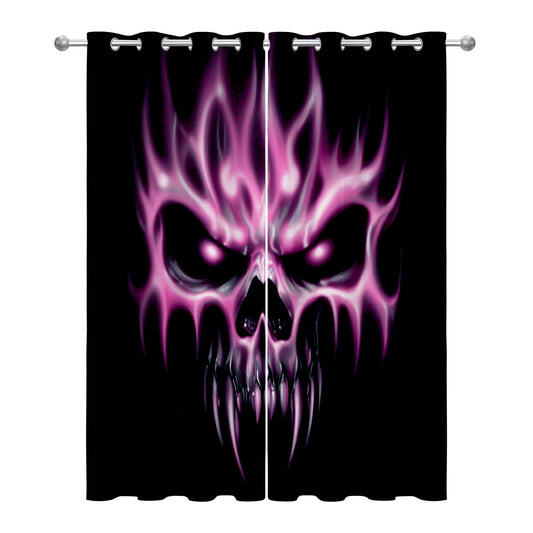 Solvivae Gothic Black Out Curtains 63 Inch Long, Flame Skull Curtain for Bedroom Living Room, Room Darkening Thermal Insulated Grommet Drapes, Horror Spooky Halloween Window Curtains