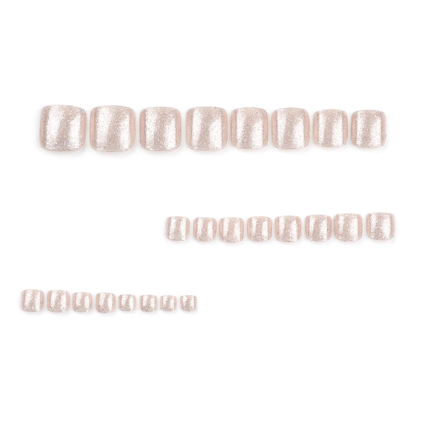 Champagne Gold Press on Toenails Short Square Fake Toe Nails Luxury Glitter Champagne Full Cover Design Glue on Toenails Gold Glitter Acrylic False Toe Nail Reusable Artificial Toenail for Women 24Pcs