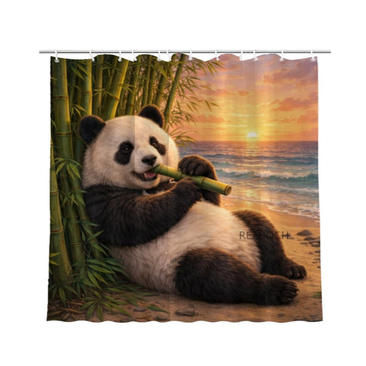 REZHOCH Coastal Funny Panda Shower Curtain 72x72 Inch,Cute Animal Sunset Beach Flowers Ocean Seaside Home Bathroom Decor Fabric Waterproof Bath Bathtub Set with 12 Hooks