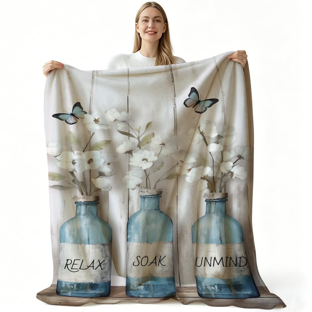 HUNXIAOJ Floral Throw Blanket Flower Blanket for Girls Wildflower Flannel Floral Bedding Warm Soft Flannel for Adults Women Bed Sofa Couch (49in x 59in)