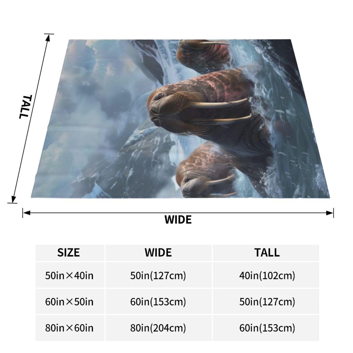 Walrus Blanket, Gifts for Women, Polar Wildlife Ocean Soft Lightweight Throw Blankets for Kids Girls, Travel Bed Living Room Decor, 50x60in