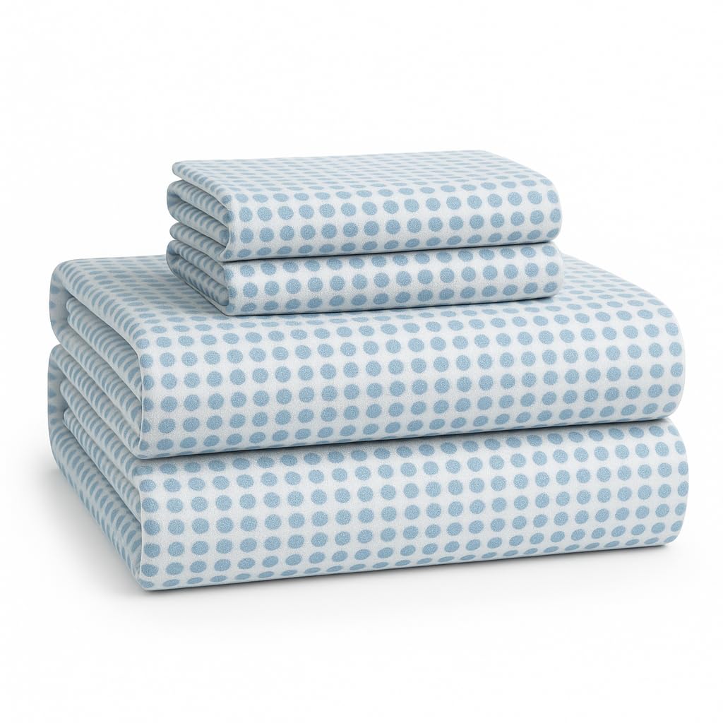 LANE LINEN 100% Cotton Queen Flannel Sheets - Brushed for Extra Softness - Queen Size 100% Cotton Sheets Queen Size Bed Set - Warm & Cozy Flannel Winter Bed Sheets, 15" Deep Pocket - Polka Dot Blue