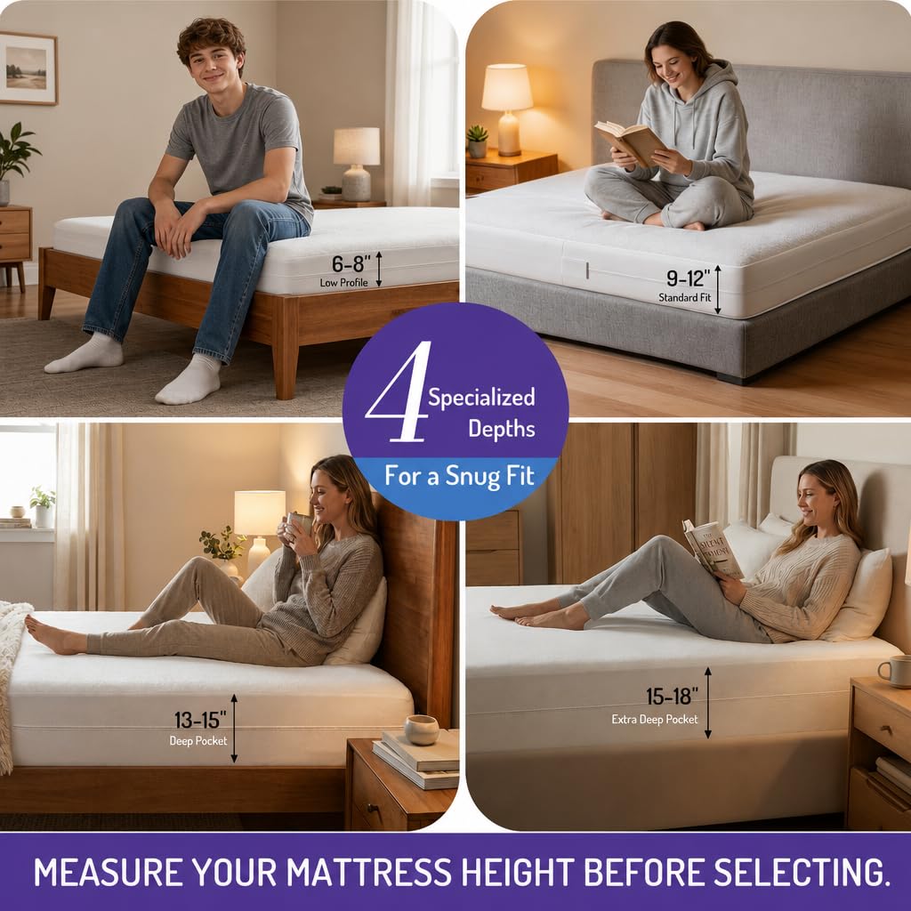 Degrees of Comfort Bed Bug Mattress Cover Queen Size - 13-15" Deep Pocket 3M Scotchgard Waterproof Zippered Encasement Protector, Breathable Cotton Terry Top