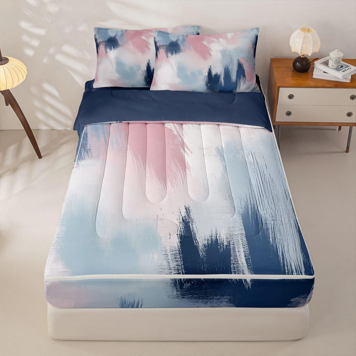 jejeloiu Abstract Comforter Set Twin Modern Art Zipper Bedding Set for Kids Boys Girls Luxury Bed in a Bag Microfiber with 2 Pillow Cases