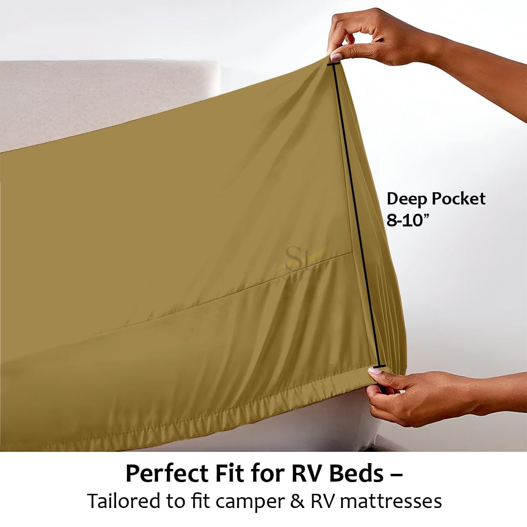 Shreem Linen Microfiber RV Sheet Sets, 48x75 3/4 Full Bunk, Taupe Solid - Fits Mattresses up to 8 Inches Deep, 4 Piece RV Bed Sheets for Campers, Motorhomes, and Travel Trailers