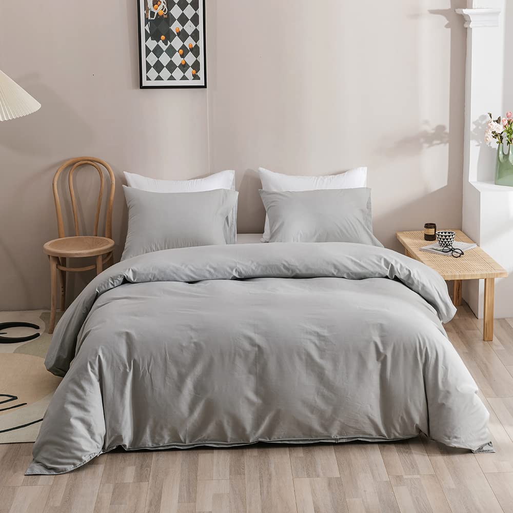 KAREVER Silver Grey Comforter Set Full Bright Gray Beddig Set for Kids Teens Adult Solid Silver Gray Color Bedding Set 3 Pieces with 2 Pollowcases Lightweight Durable Gray Comforter Set