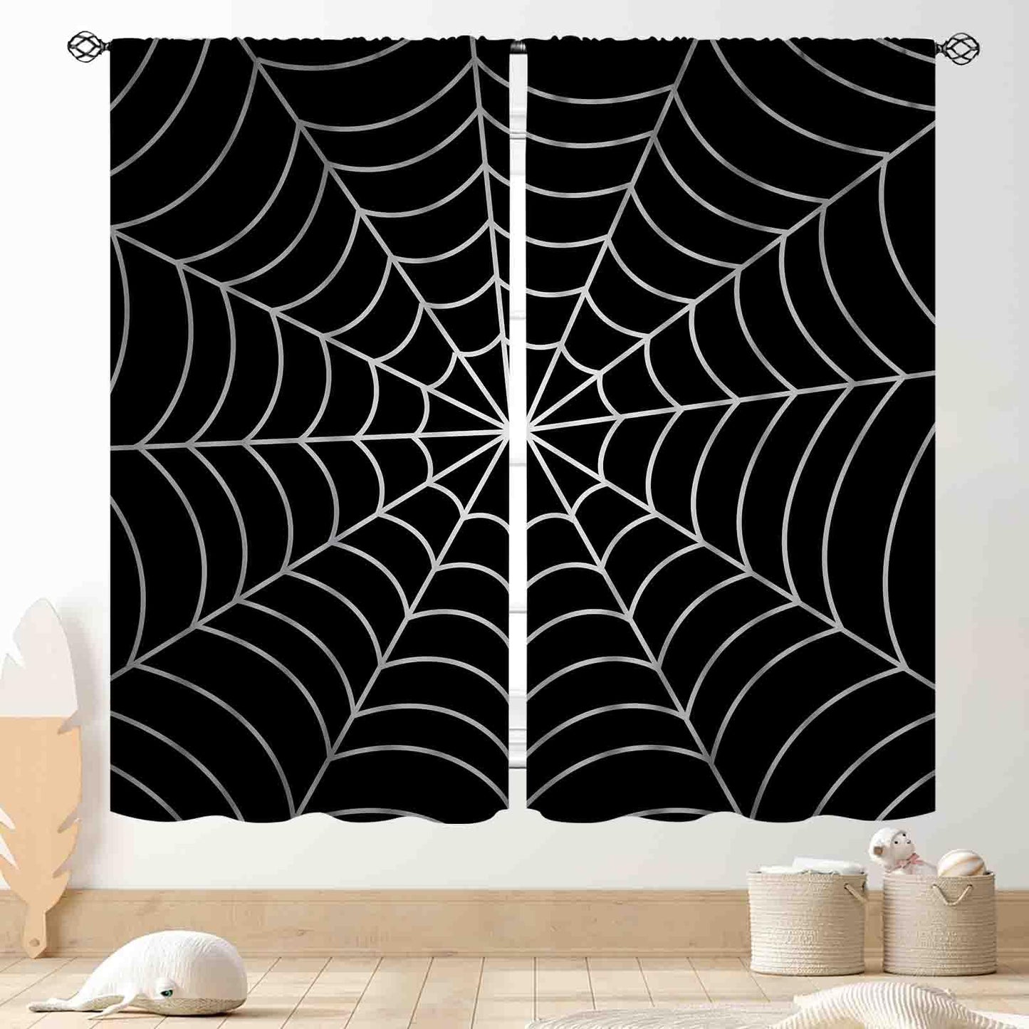 TKUYO Super Hero Spider Curtains, Black Superhero Spider Web Boys Curtains for Kids Baby Room Living Room Bedroom Nursery Playroom Blackout Drapes 2 Panel Sets, 42"x45" Inch