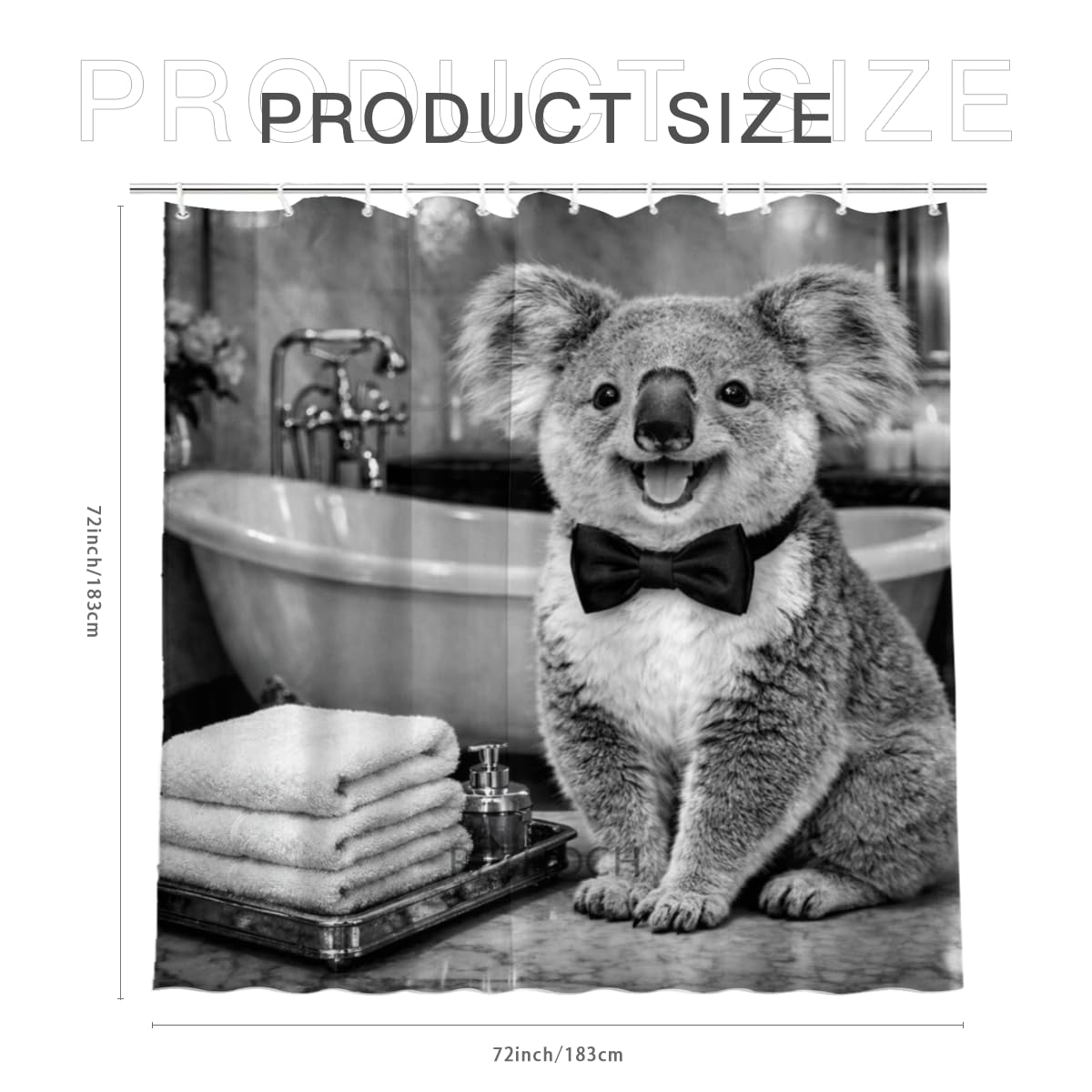 REZHOCH Black and White Shower Curtain 72x72Inch,Fun Koala with Bow Tie Home Bathroom Decor,Animal Luxury Hotel Holiday Waterproof Fabric Modern Bathtub Bath Set with Hooks