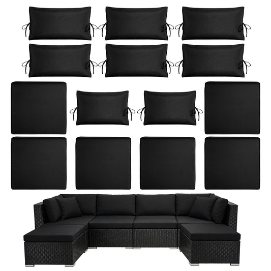 Cabubra 14PCS Outdoor Patio Furniture Cushion Covers, Waterproof & Sun-Resistant Zippered,Fit for Patio Furniture Sectional Sofas and Wicker Rocking Chairs,3 Sizes,Black. Covers Only