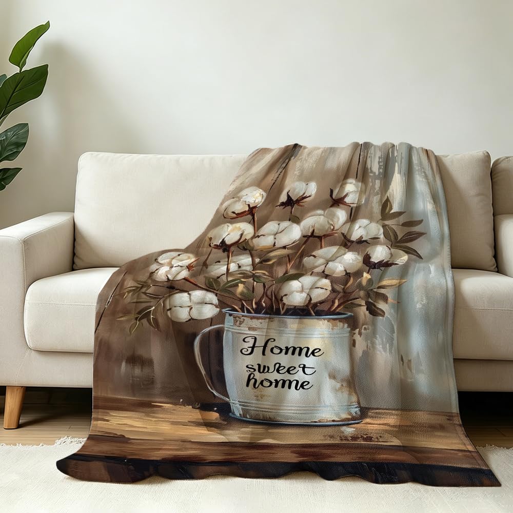 HUNXIAOJ Floral Throw Blanket Flower Blanket for Girls Wildflower Flannel Floral Bedding Warm Soft Flannel for Adults Women Bed Sofa Couch (49in x 59in)