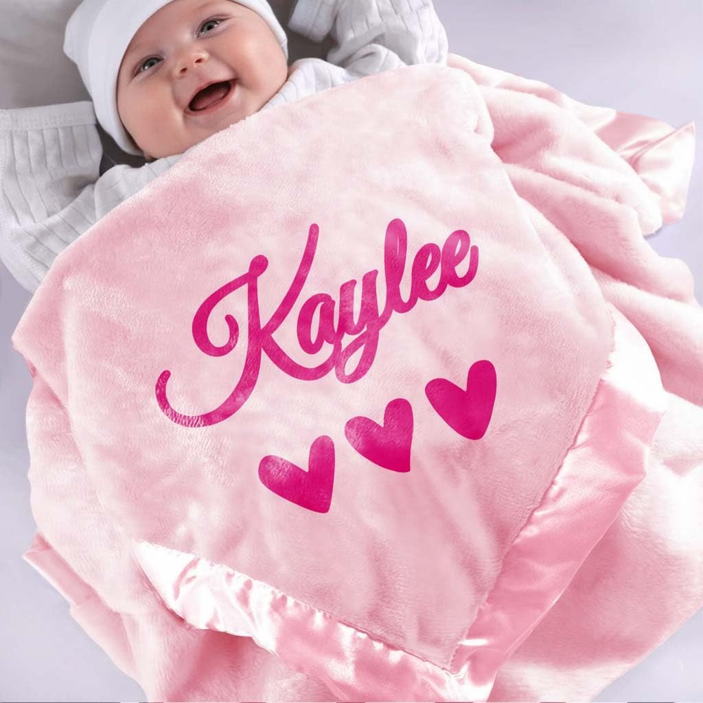DayOfShe Personalized Baby Blankets with Name for Baby Girls Boy Birthday Gifts Custom Baby Name Blankets Infant Toddler Newborn Receiving Blankets for Baby Shower Christmas Girls Gifts