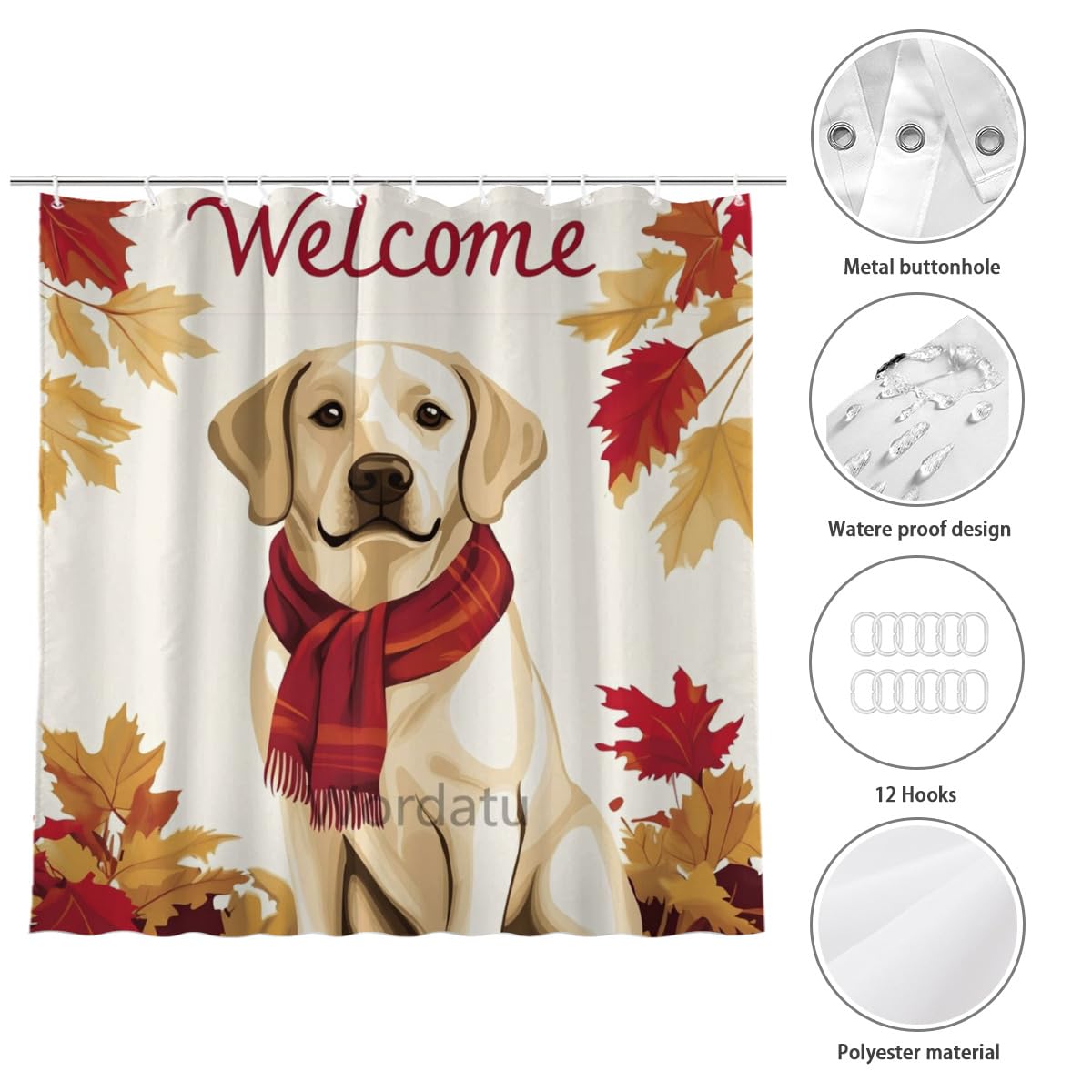 Wordatu Fall Shower Curtain Labrador Retriever Under Maple Leaves Harvest Thanksgiving Bathroom Decor 72x72 Inch Polyester Fabric Waterproof Bath Curtain with 12 Hooks