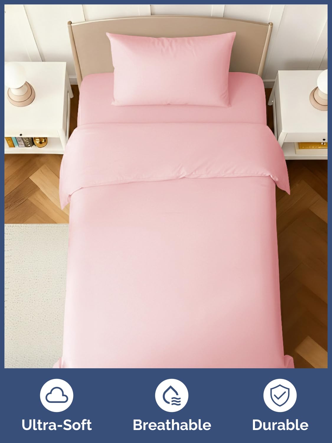 Kids Twin Size Bed Sheet Set - 3 Piece Kids Loft Bed Sheets - Solid Pink Themed Bedding - Soft, Cute and Cozy - Breathable and Machine Washable - Bedding for Boys, Girls, Teens & Toddlers - Oeko-Tex