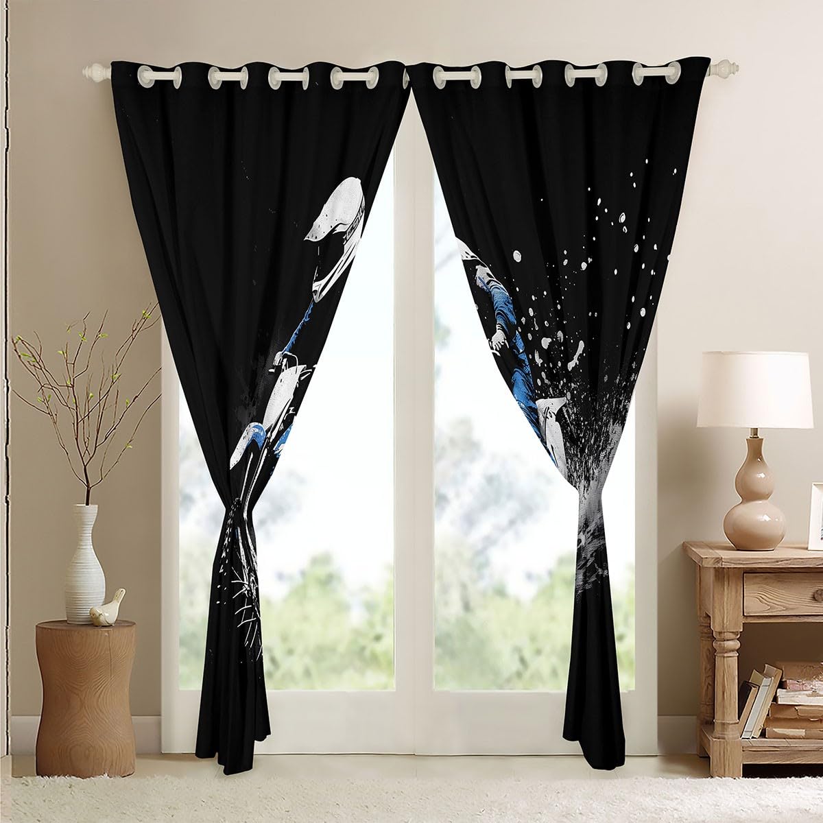 Feelyou Dirt Bike Curtains for Bedroom Living Room (2 Panels, 38 x 45 Inch) Racing Themed Room Blackout Curtain Racing Motocross Rider Blackout Curtains Motorcycle Window Treatments Motorbike