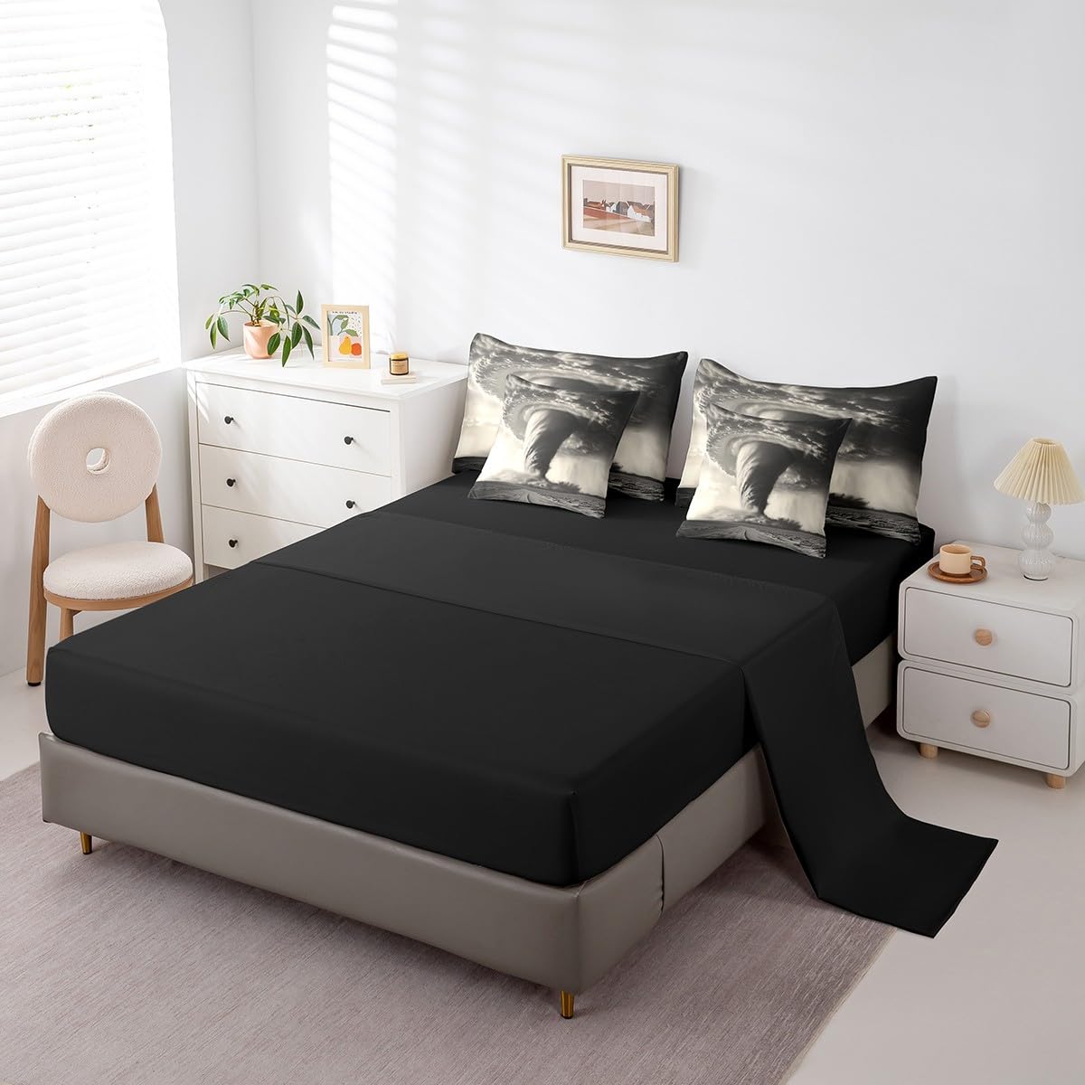 Erosebridal Tornado 7 Pcs Comforter Set Queen Size,Natural Disaster Bed in a Bag with Flat Sheet and Fitted Sheet for Kids Teens Adult,Horror Theme Bedding Set with Pillowcase and Sham Reversible