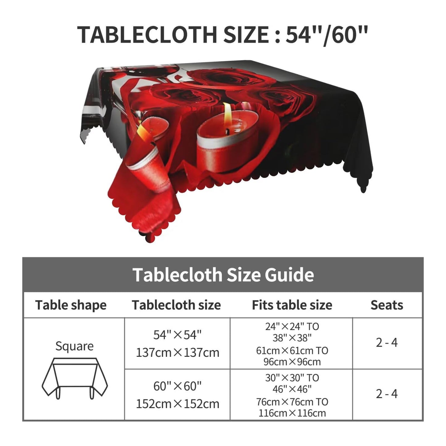 NEEZSEEZ Red Wine Rose Candle Square Tablecloth 54x54 Inch Red and Black Romantic Burgundy Blossom Floral Table Cloth Table Cover Kitchen Decorations for Home Dinner Party