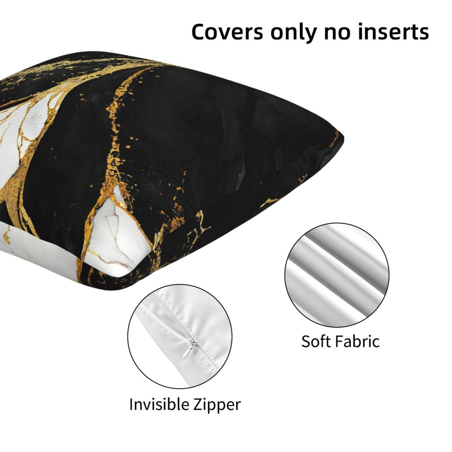 Lcokin Black and Gold Throw Pillow Cover 18x18 in Set of 2 Marble Cushion Modern Farmhouse Pillow Covers Soft Pillow Cases for Couch Sofa Bedroom Home Decor