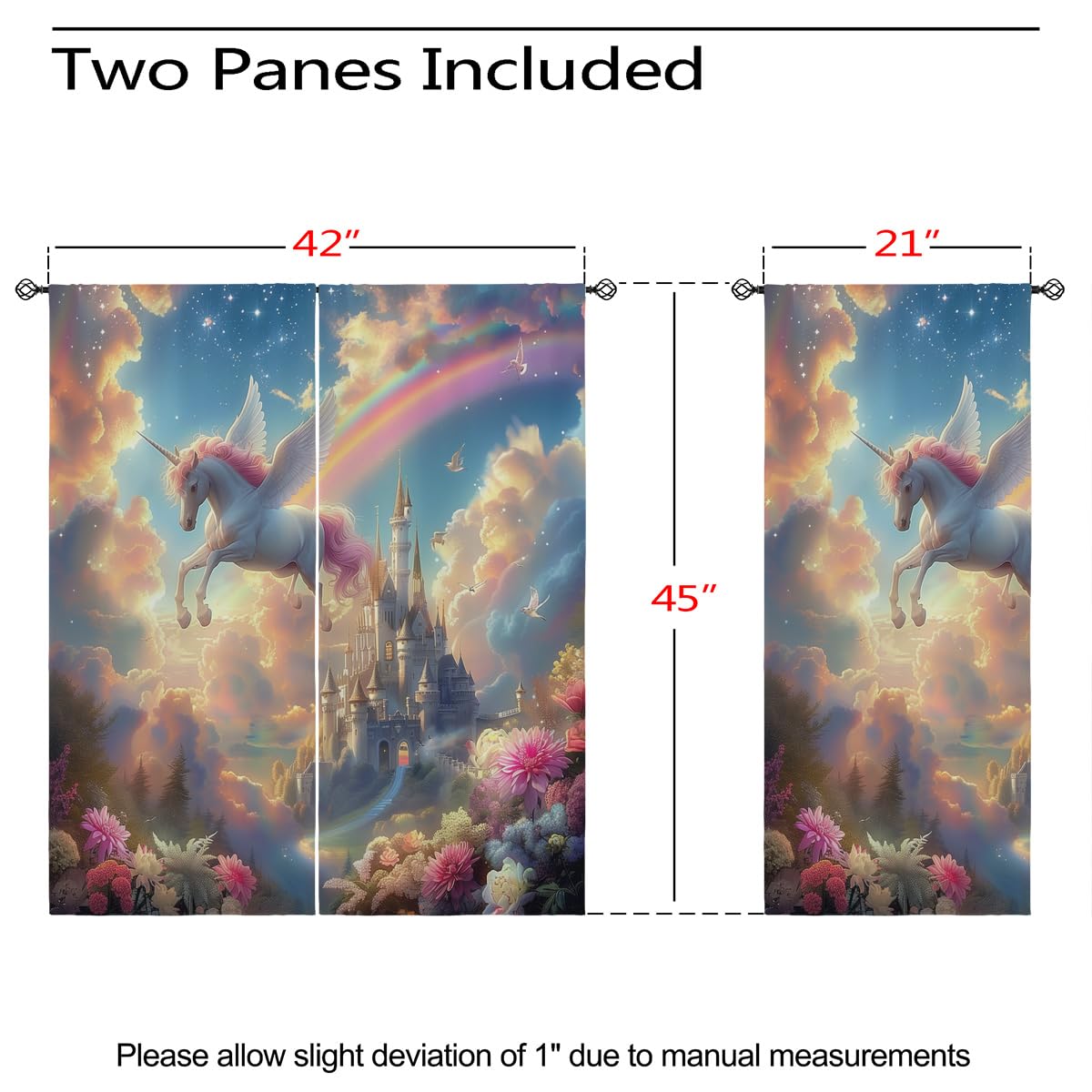 XINBADU Magic Castle Blackout Curtains for Girls Boy Home Decor, Unicorn Rainbow Fairy Tale World Grommet Thermal Insulated Drapes Darkening Window Curtain for Bedroom Living Room, 42 x 45 Inch