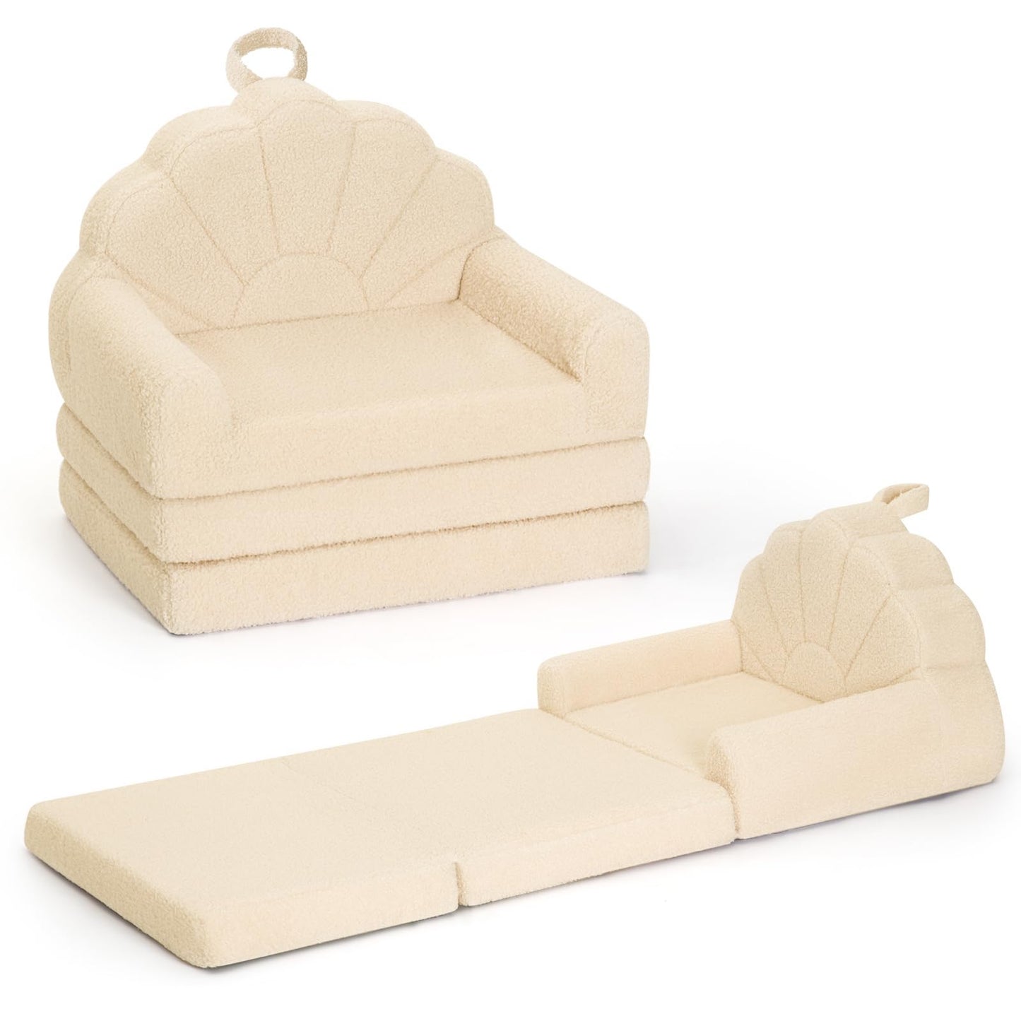 Airpanda Cozy Kids Couch and Chair, Fold Out Foam Sofa, Beige
