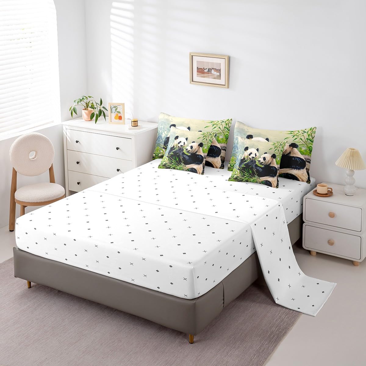 Feelyou Panda Full Size - 7 Pieces Bed in a Bag Set Cute Panda Comforter Set with Sheets for Boys Girls Kawaii Bedding Sets with Comforter, Flat Sheet, Fitted Sheet, Pillowcases, Pillow Covers