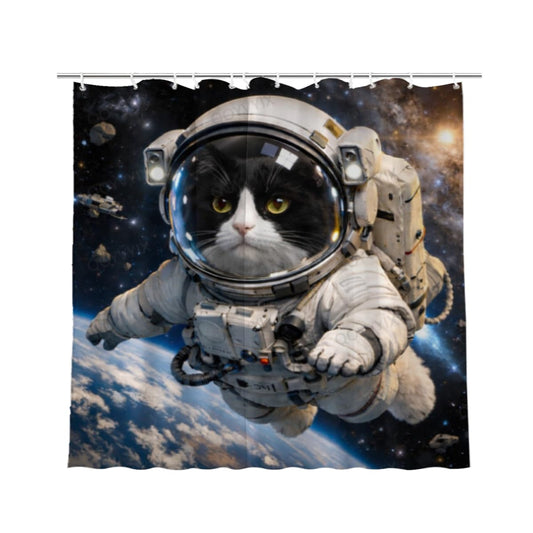 QOYVYIX Funny Tuxedo Cat Shower Curtain 72x72 Inches with 12 Hooks, Cute Space Tuxedo Cat Bathroom Decor Waterproof Fabric Shower Curtain for Boys Girls and Adults