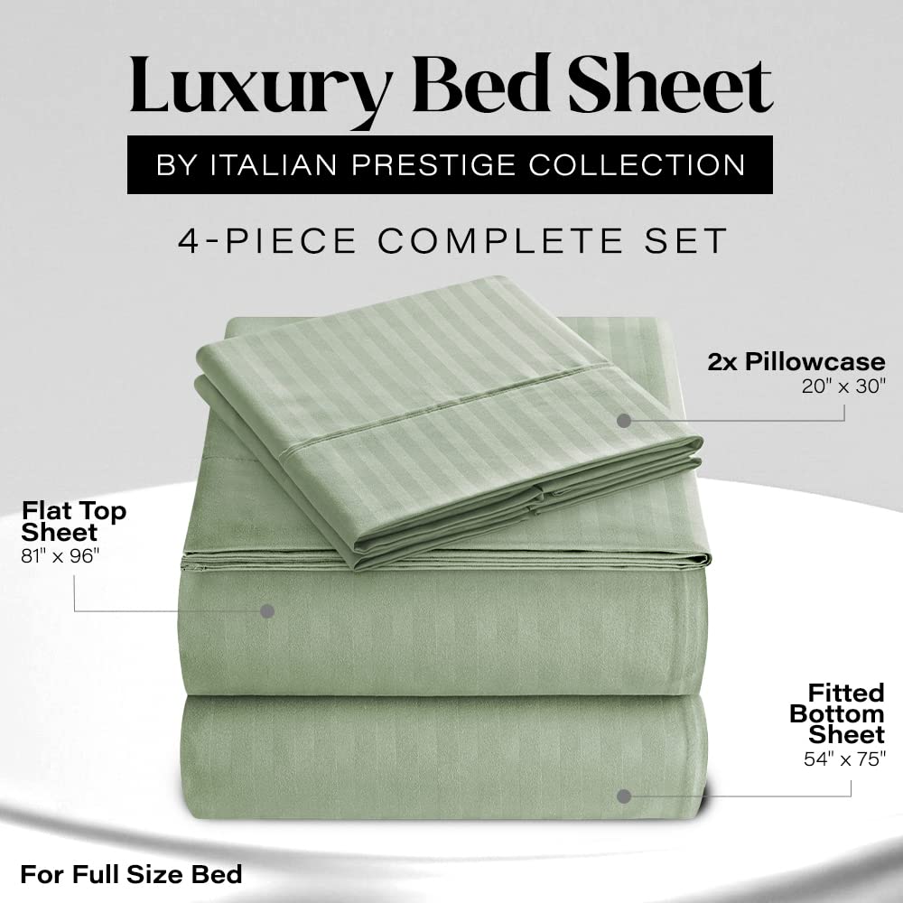 Elaine Karen Full Sheet Set - 4-Piece Striped Full Size Bed Sheets - Soft & Cooling Deep Pocket Full Bed Sheet Set - Wrinkle-Free Microfiber Bedding with 1 Fitted Sheet, 1 Flat Sheet, 2 Pillowcases