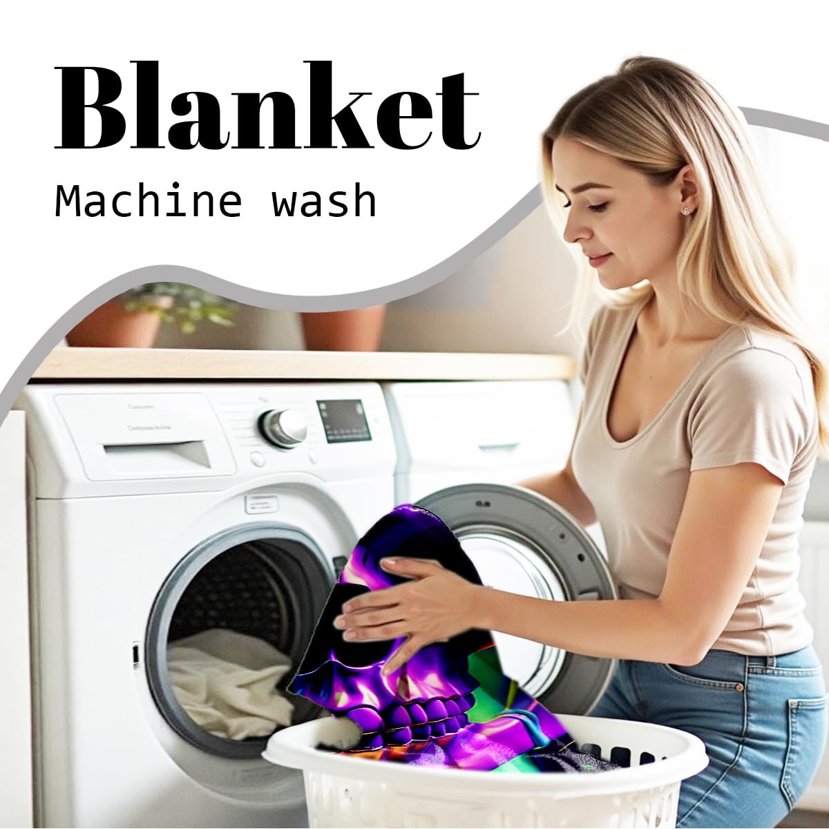HUNXIAOJ Skull Blanket Throw Skeleton Flannel Blanket Gothic Print Throw Gifts for Kids Girls Boys Adults Women Men Halloween Decor Queen Size Bed Couch (49"x59")