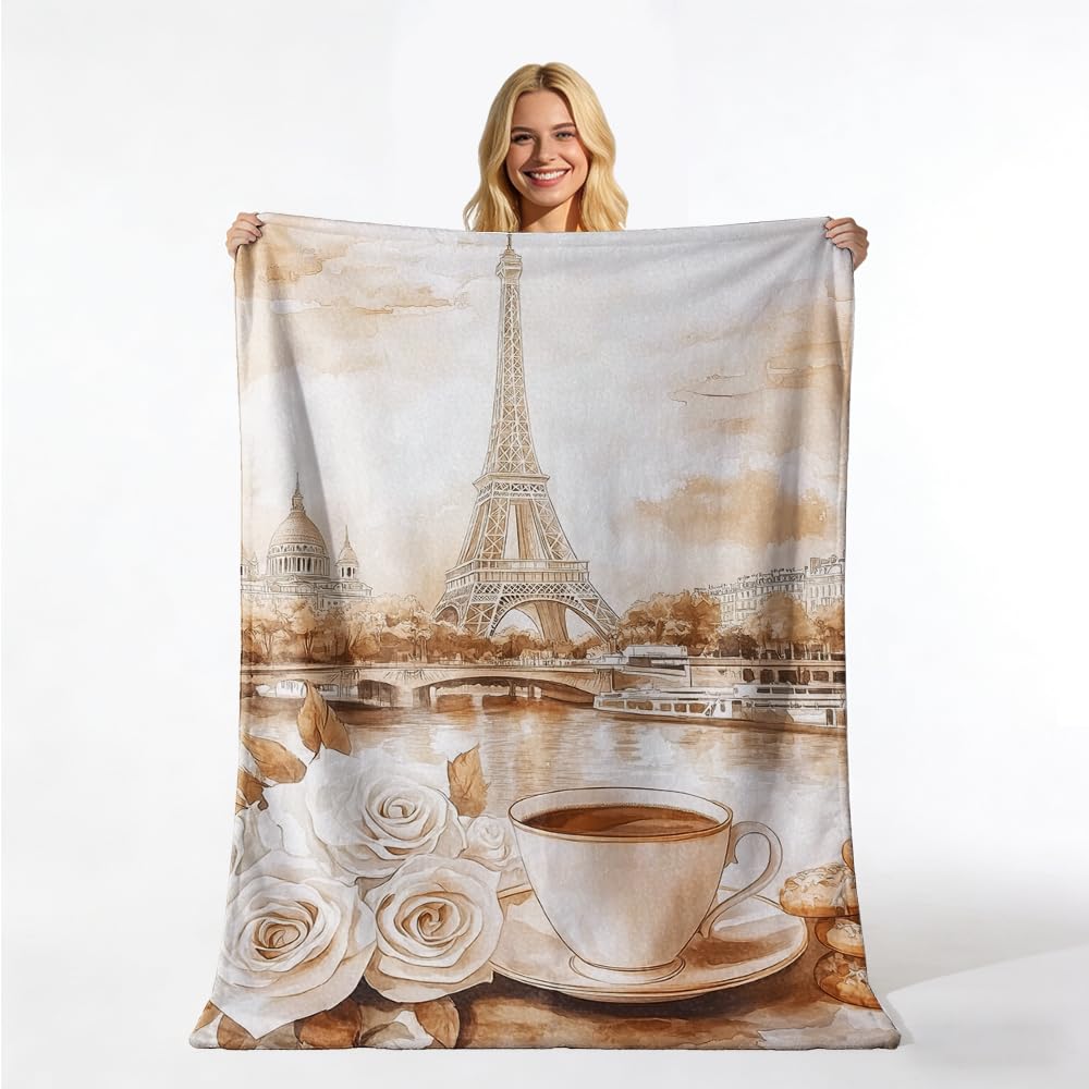 GXYAOYZG Eiffel Tower Blanket Paris France Flannel Throw Blanket Soft Cozy Warm Sofa Couch Bed Cover for Living Room Travel Lover French Decor Gift (49" x 59")
