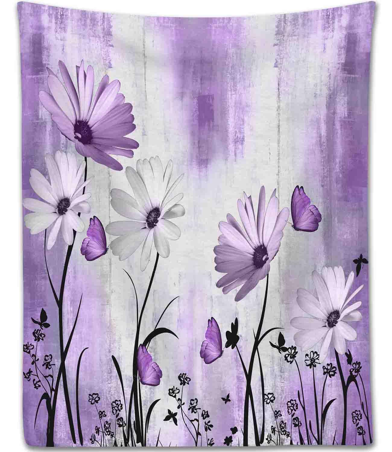 TKUYO Purple White Daisy Blanket, Farmhouse Modern Flower Retro Floral Rural Country Style Seasonal Fleece Fuzzy Fannel Throw Blankets for Sofa Bed Chair Couch Bedroom Living Room Gifts, 30"x40" Inch