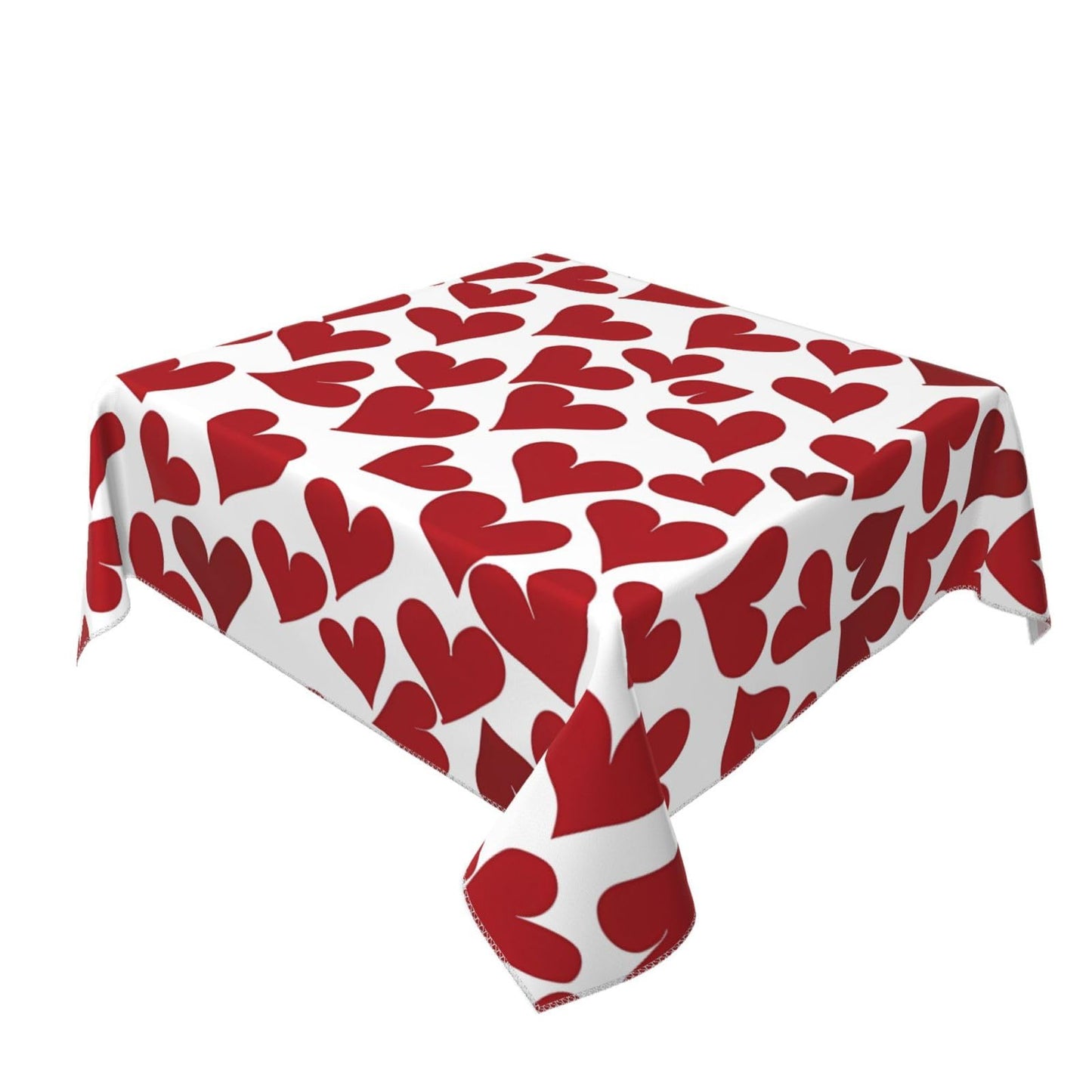Entemne Square Table Cloth 55x55 Inch Red Love Heart Pattern Tablecloth Washable Soft Wrinkle Free Dust Proof Card Table Cover for Tea Party Picnic Kitchen Dining Decor