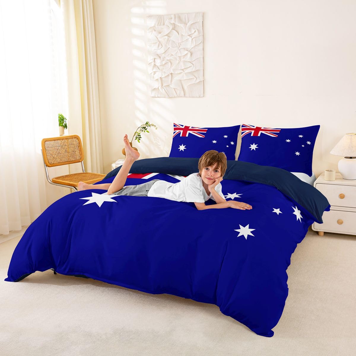 Feelyou Australia Duvet Cover Full Size Boys Girls Australian Flag Bedding Set Breathable Soft International Flag Comforter Cover 3Pcs Soccer Sports Game Bedroom Decor