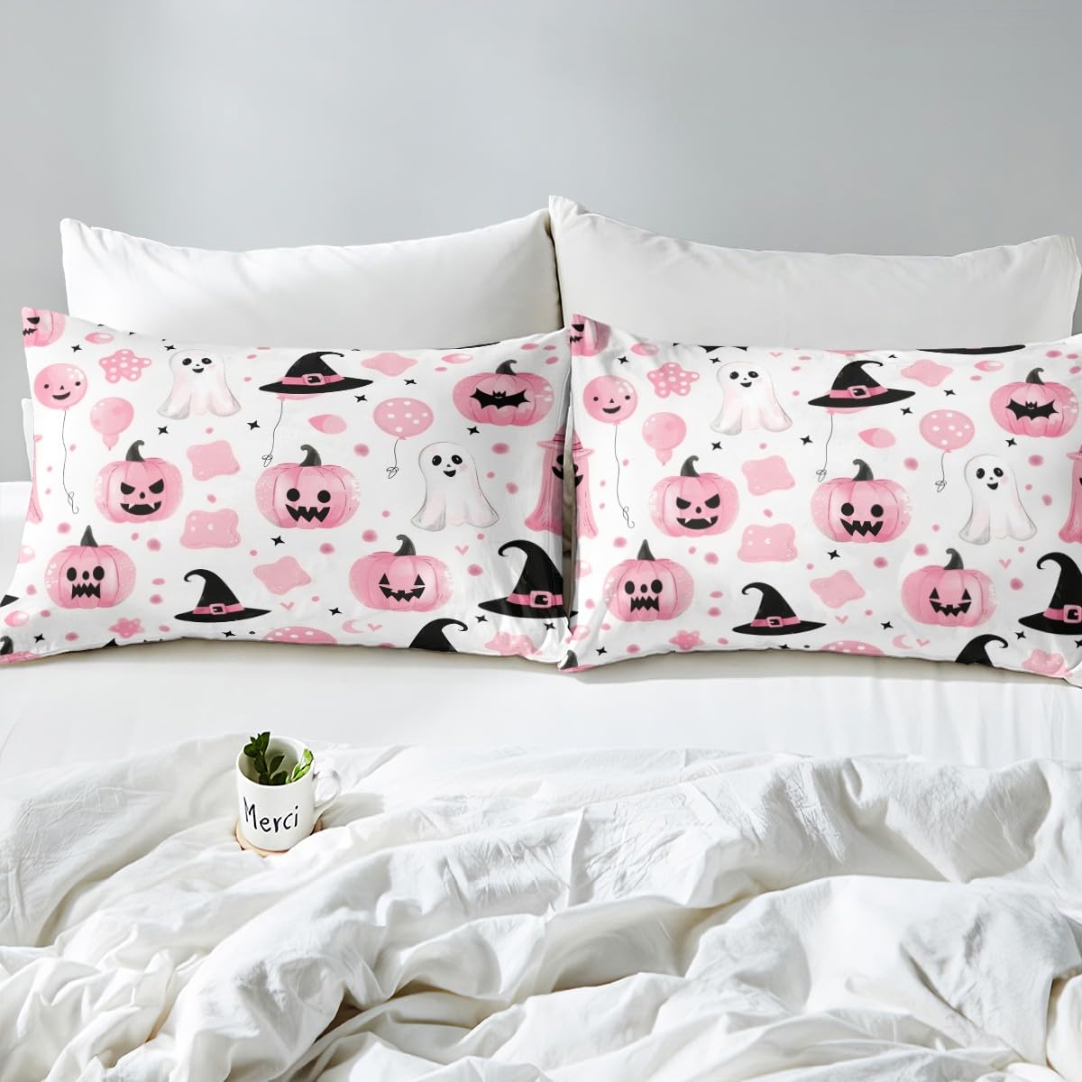 jejeloiu Kids Halloween Decor Bed Sheets Sets Twin Size Kids Boys Girls Cartoon Ghost Bedding Set Pumpkins Bed Sheet Set with 16-Inch Deep Pockets Spooky Halloween Decorations 3Pcs with 1 Pillow Cases