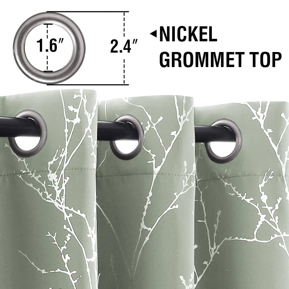 H.VERSAILTEX Blackout Curtains for Bedroom Foil Print Twig Tree Branch Thermal Insulated Grommet Curtain Drapes Light Blocking Thick Soft Window Curtains for Living 52 x 84 Inch, 2 Panels, Sage