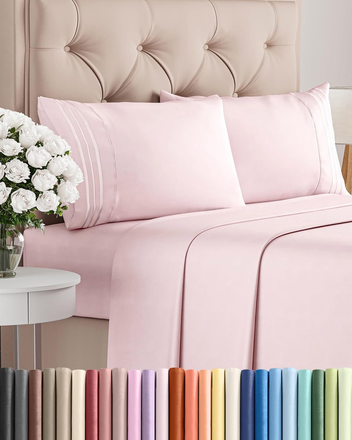 Full Size 4 Piece Sheet Set - Comfy Breathable & Cooling Sheets - Hotel Luxury Bed Sheets for Women & Men - Deep Pockets, Easy-Fit, Soft & Wrinkle Free Sheets - Lavender Pink Oeko-Tex Bed Sheet Set
