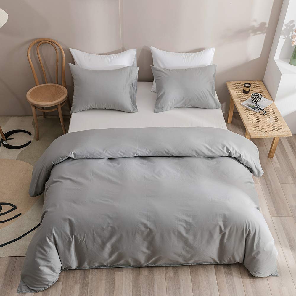 KAREVER Silver Grey Comforter Set Full Bright Gray Beddig Set for Kids Teens Adult Solid Silver Gray Color Bedding Set 3 Pieces with 2 Pollowcases Lightweight Durable Gray Comforter Set