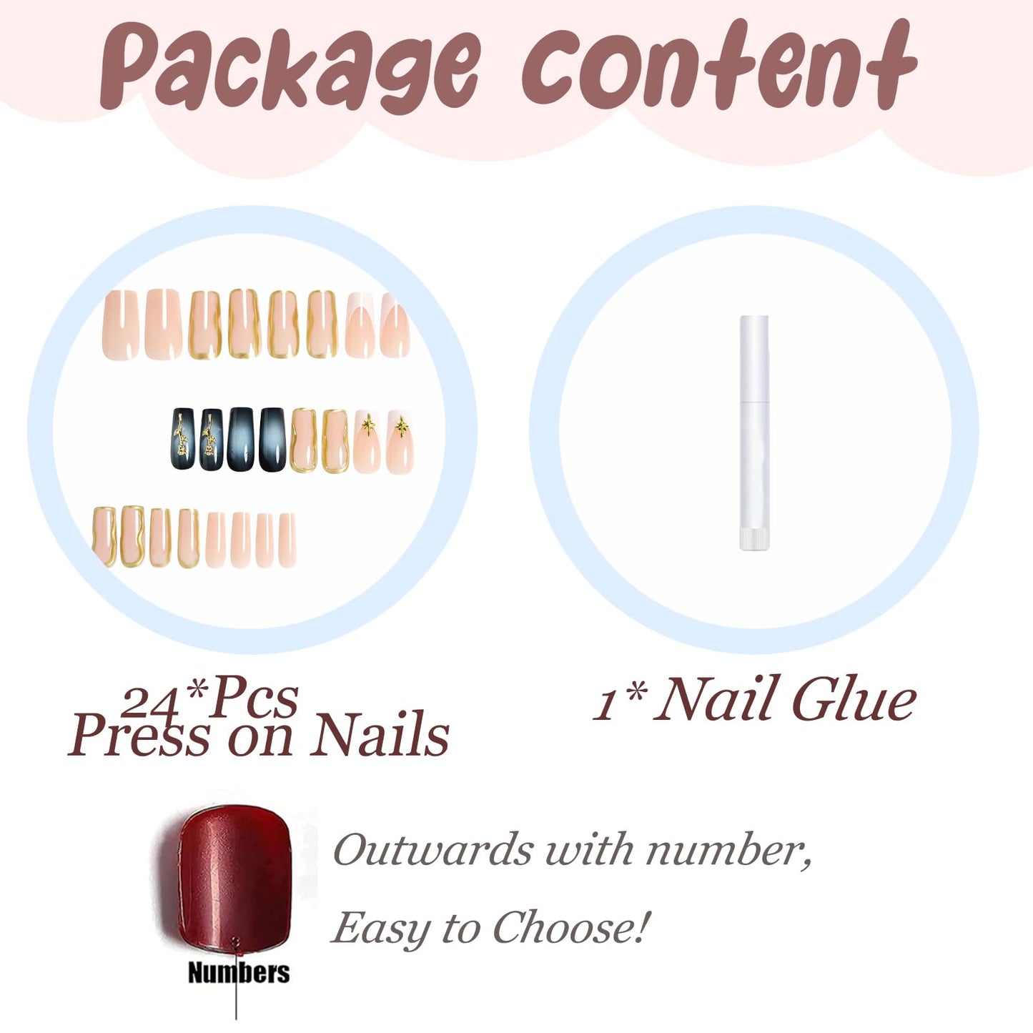 BABALAL Press on Nails Long Square Fake Nails Ombre Fall Glue on with Gold Rose Charm Luxury 3d Texture Handmade Design Y2k Manicure 24Pcs Acrylic False Nails for Women Girls