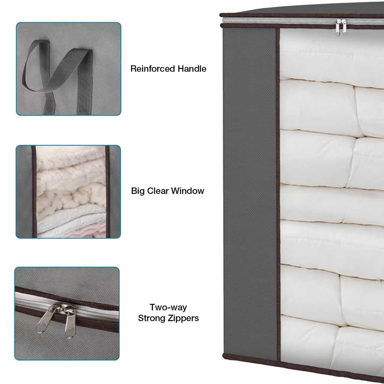 120L Extra Large Clothes Storage Bags, 3 Pack Blanket & Clothing Storage Bins, Foldable Closet Organizers with Clear Window and Reinforced Handles for Clothing, Blankets, Bed Sheets and Pillows