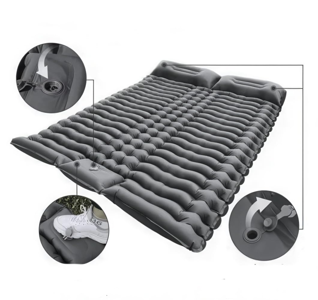 Inflatable Camping Mattress 205×130×10cm with Integrated Foot Pump, Waterproof Nylon Ripstop Travel Mattress for Outdoor Activities