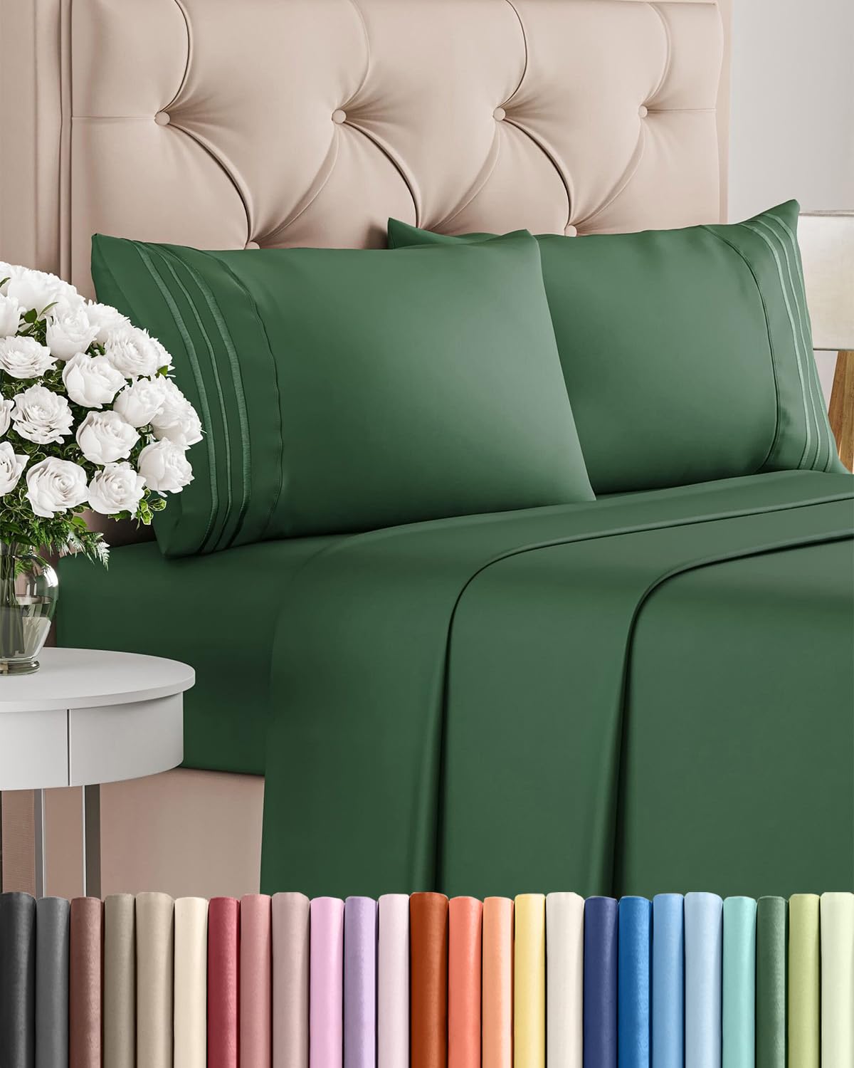 Queen Size 4 Piece Sheet Set - Comfy Breathable & Cooling Sheets - Hotel Luxury Bed Sheets for Women & Men - Deep Pockets, Easy-Fit, Soft & Wrinkle Free Sheets - Emerald Green Oeko-Tex Bed Sheet Set