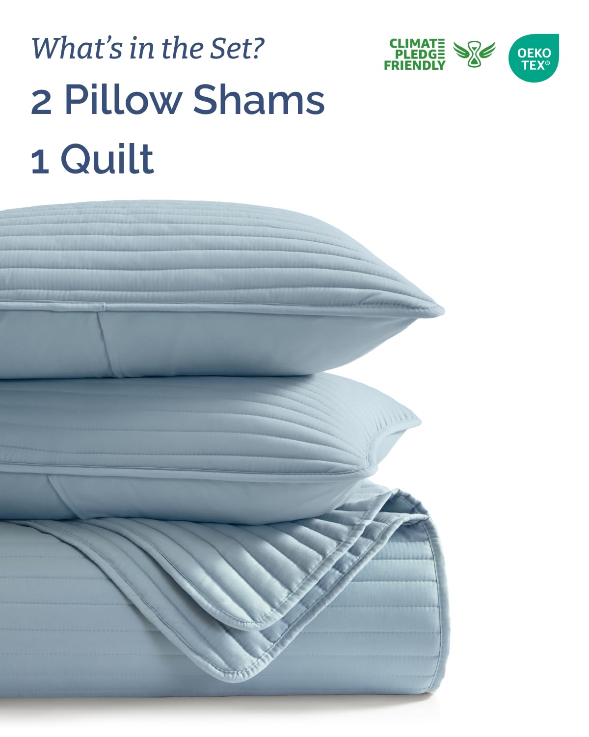 Quilts Queen Size - Dusty Blue Bedspread Queen Size with Stripe Stitch Pattern - Lightweight Bedspread for All Seasons - Soft, Breathable Comfy Summer Quilted Coverlet w/ 2 Pillow Shams - 90" x 96"