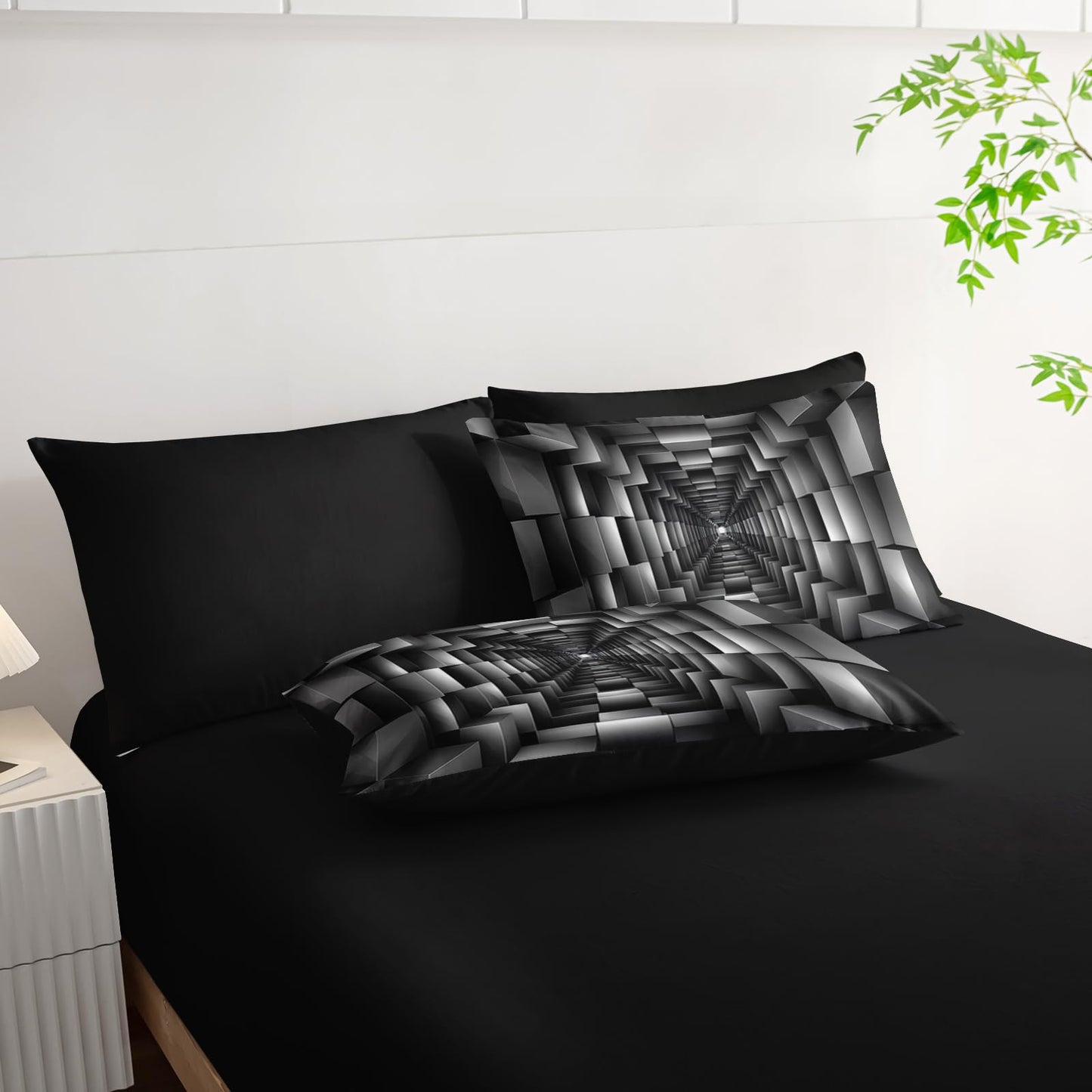 lneffble 7 Piece Black and White Checkered Comforter Set Queen，Geometric Bedding Set Boys，Geometric Bedroom Decor，(1 Comforter, 1 Flat Sheet, 1 Fitted Sheet, 2 Pillowcase and 2 Pillow Sham)