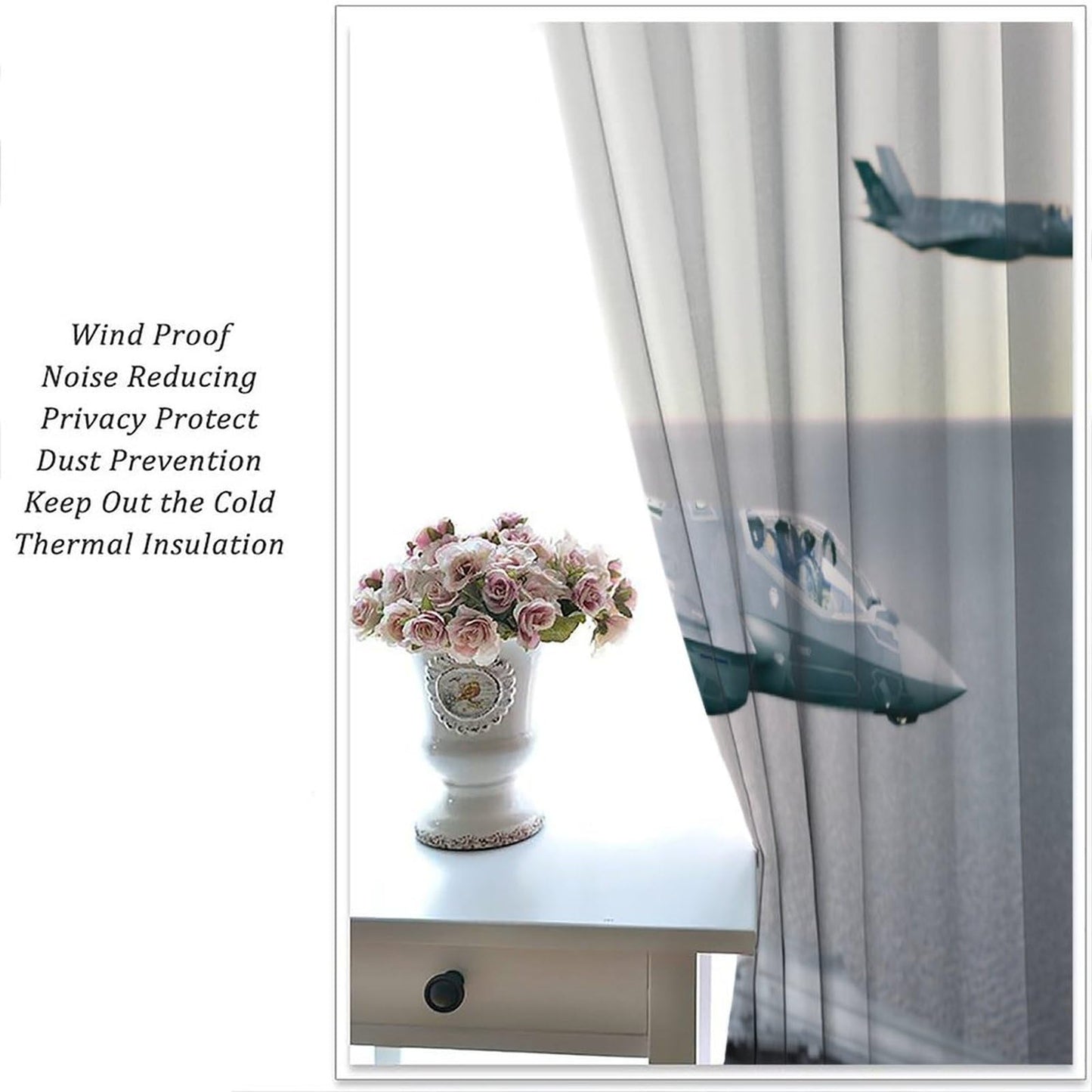 Military Aircraft Carrier Curtains, Maritime Warfare Technology Carrier Fighter Fleet Blackout Windows Treatments, Thermal Insulated Drapes For Kids Boys Adolescents Living Room Bedroom 42x45in
