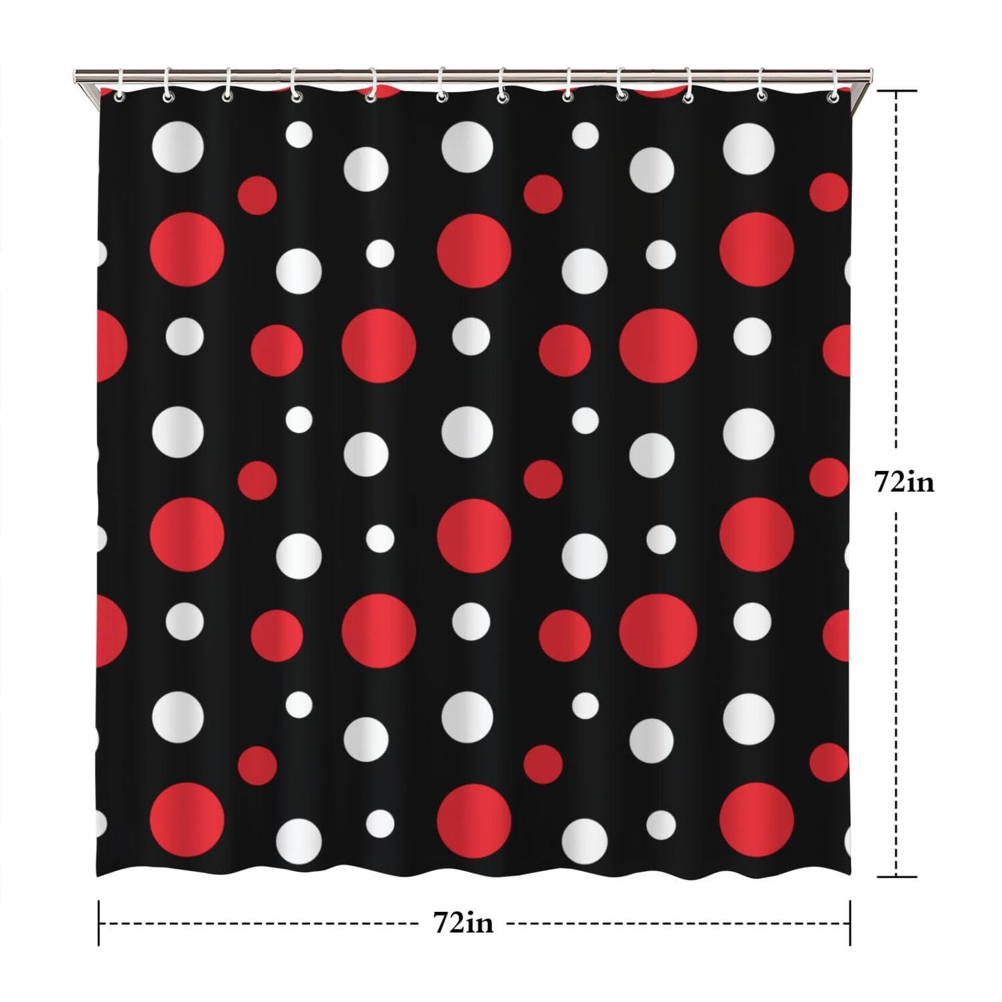 72x72 Inch Shower Curtain Home Decor Polka Dot Bath Curtain Sets Gift for Bathroom Accessories Great for Showers Bathtubs (Black bg red White dot)