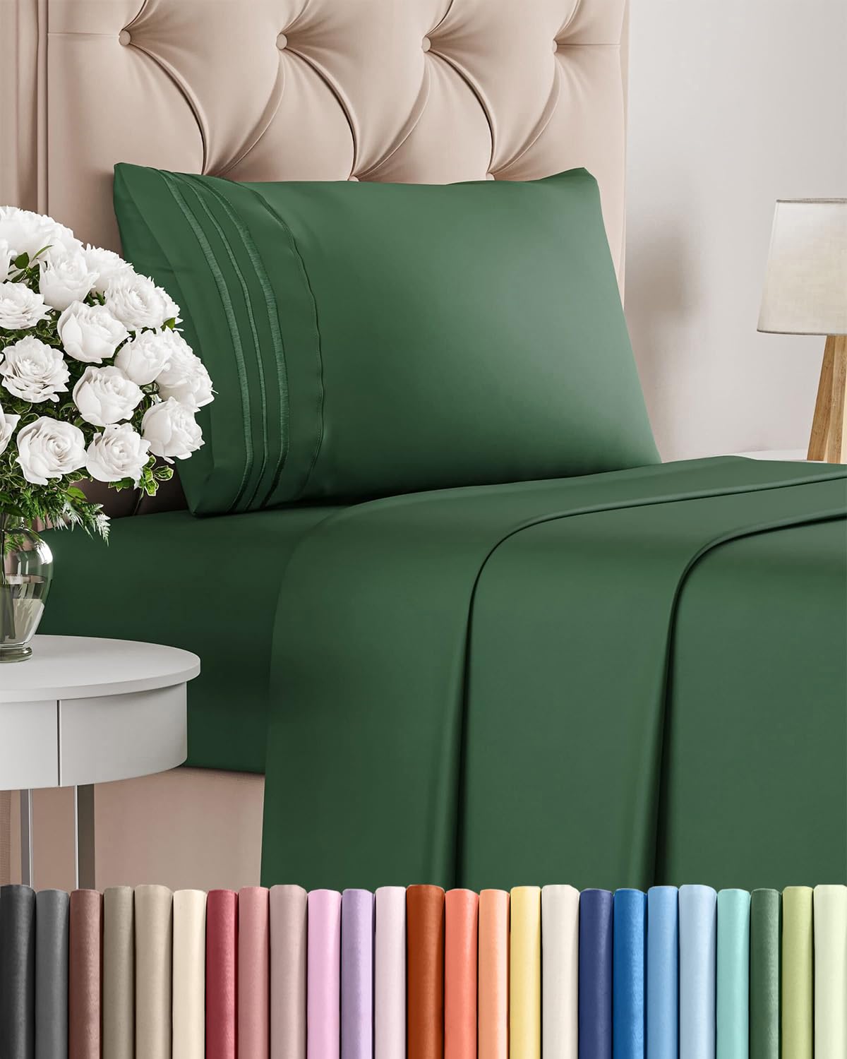 Twin Size 3 Piece Sheet Set - Comfy Breathable & Cooling Sheets - Hotel Luxury Bed Sheets for Women & Men - Deep Pockets, Easy-Fit, Soft & Wrinkle Free Sheets - Emerald Green Oeko-Tex Bed Sheet Set